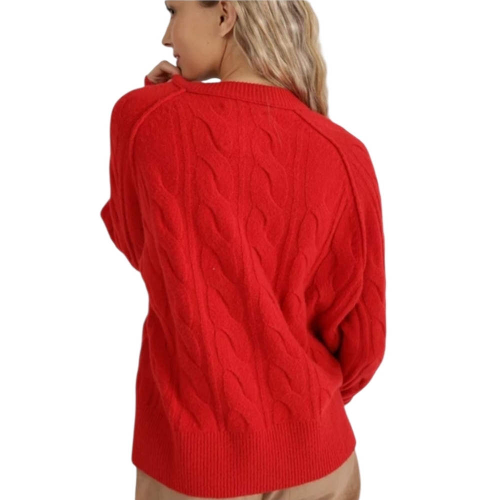 Aerie Cozy Red Cable Knit Sweater Oversized Small Comfy Pullover